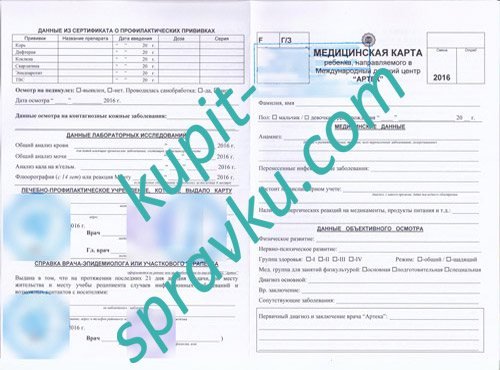 Медицинская карта для лагеря